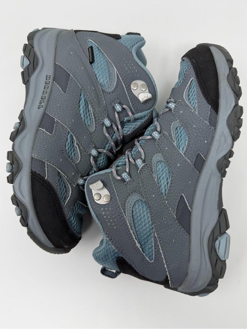 Merrell kids Gray & Blue Hiking Boots with Pink Logo Accent Sz.4.5 - Picture 7 of 9